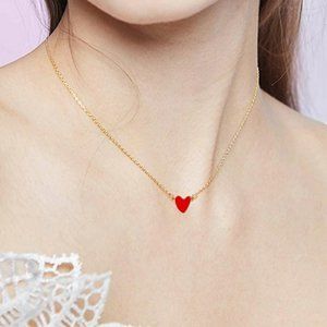 Sterling Silver Gold Colored Red Heart Necklace